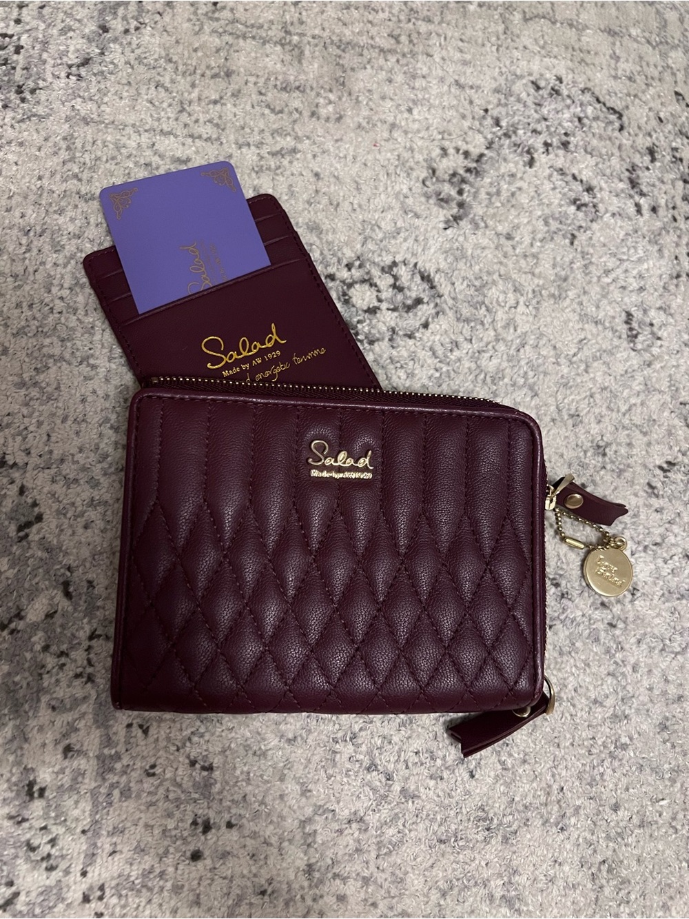 Quilted Zip Wallet in Wine